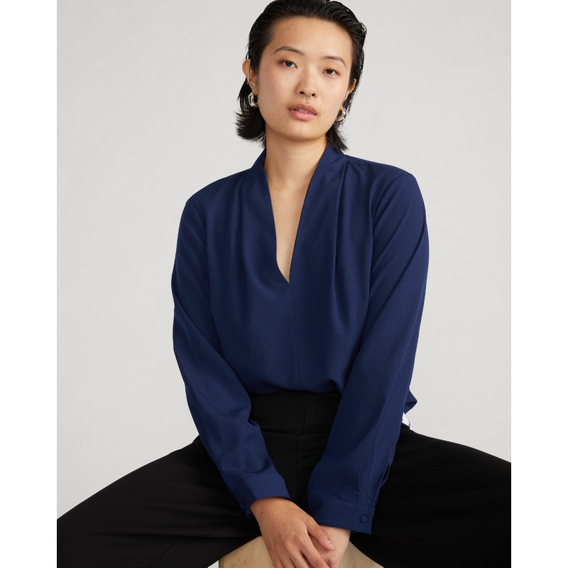 Better-Than-Silk Long Sleeve V-Neck Top – Brilliant Navy 4XS_00-0 Brilliant Navy