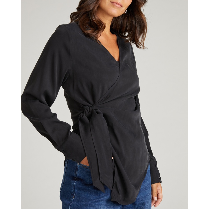 Beacon Stretch Cupro Wrap Shirt – Black 4XS_00-0 Black