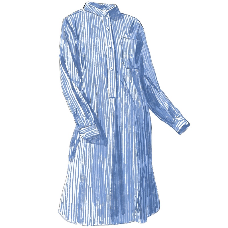 Marie Antoinette Striped Nightshirt Blue White Stripe X Small