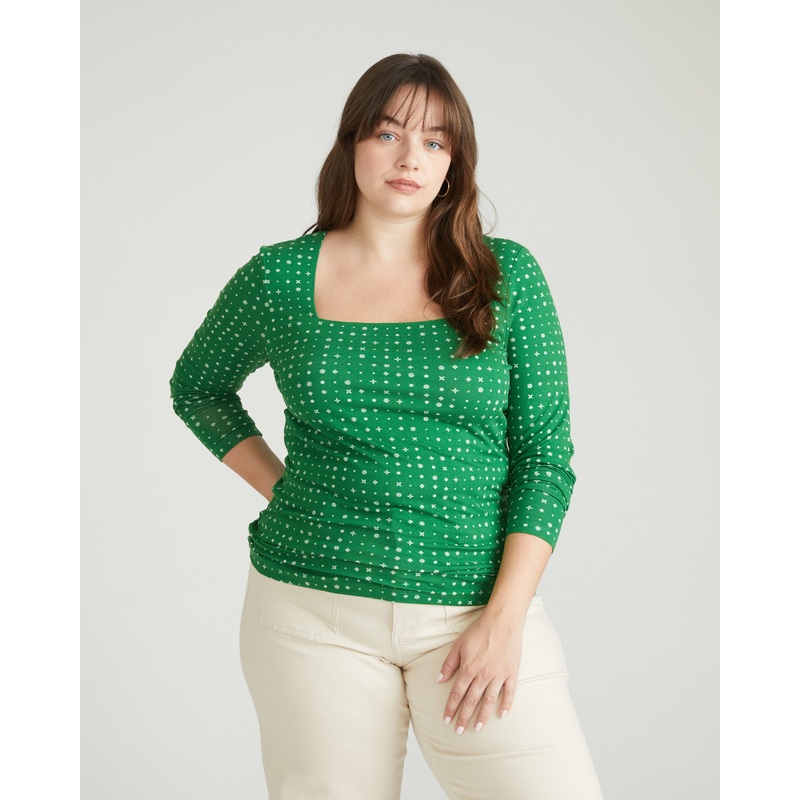 Agatha Liquid Jersey Top – Galactic Print in Green 4XS_00-0 Galactic Print in Green