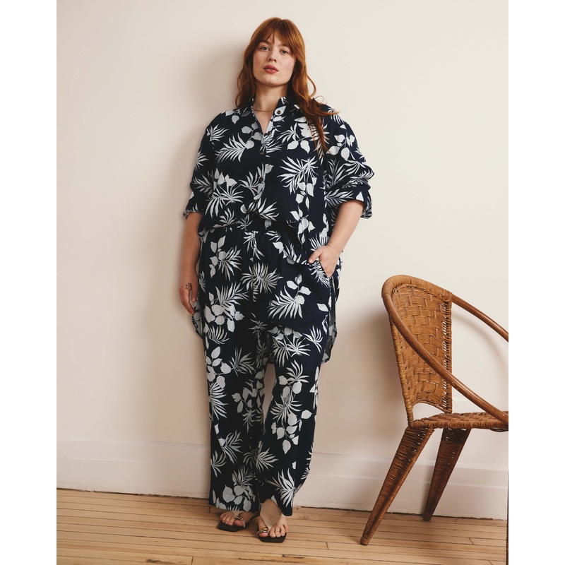 Iris Linen Easy Pull-On Pants – Palm Print in Light Blue 4XS_00-0 Palm Print in Light Blue