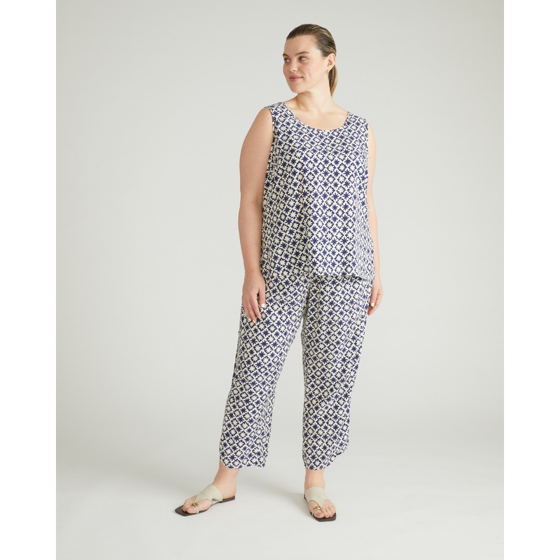 Cooling Stretch Cupro Pants – Navy Hacienda Print 4XS_00-0 Navy Hacienda Print