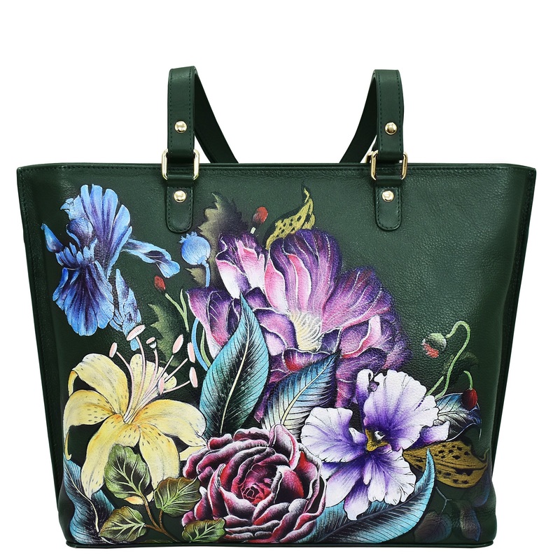 Hand-Painted Croc Embossed Tote Vintage Floral One Size