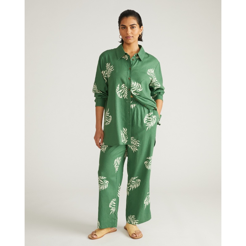 Iris Linen Easy Pull-On Pants – Beachgrass Print in Green 4XS_00-0 Beachgrass Print in Green
