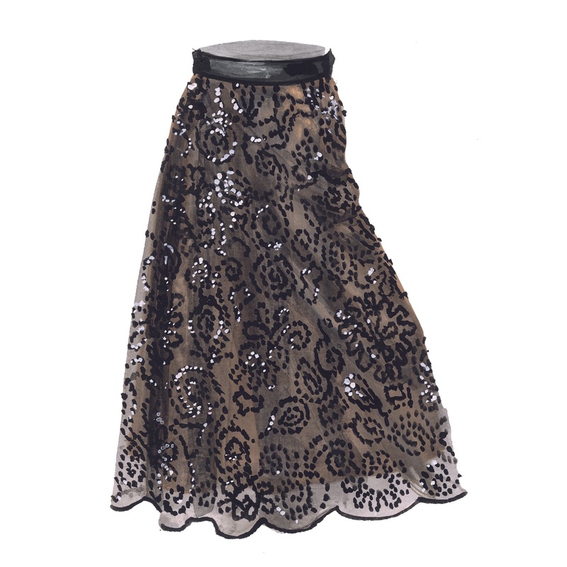 Victorian Sequin Overlay Skirt Black 0
