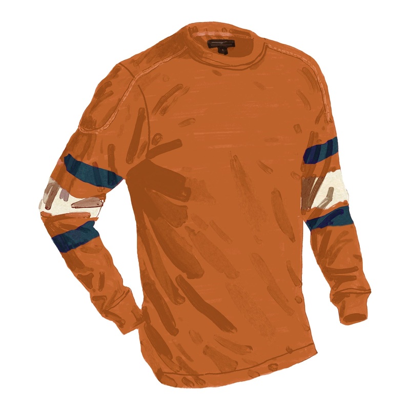 Vintage Football Jersey Orange Navy Stripe Small