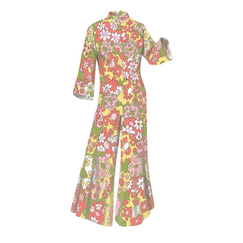 1960s Mod Jumpsuit Pink Green X Small