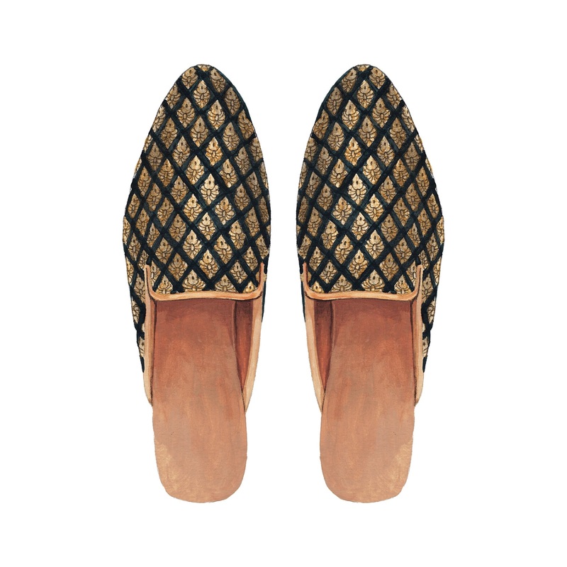 Banasari Jacquard Mule Black Gold 7