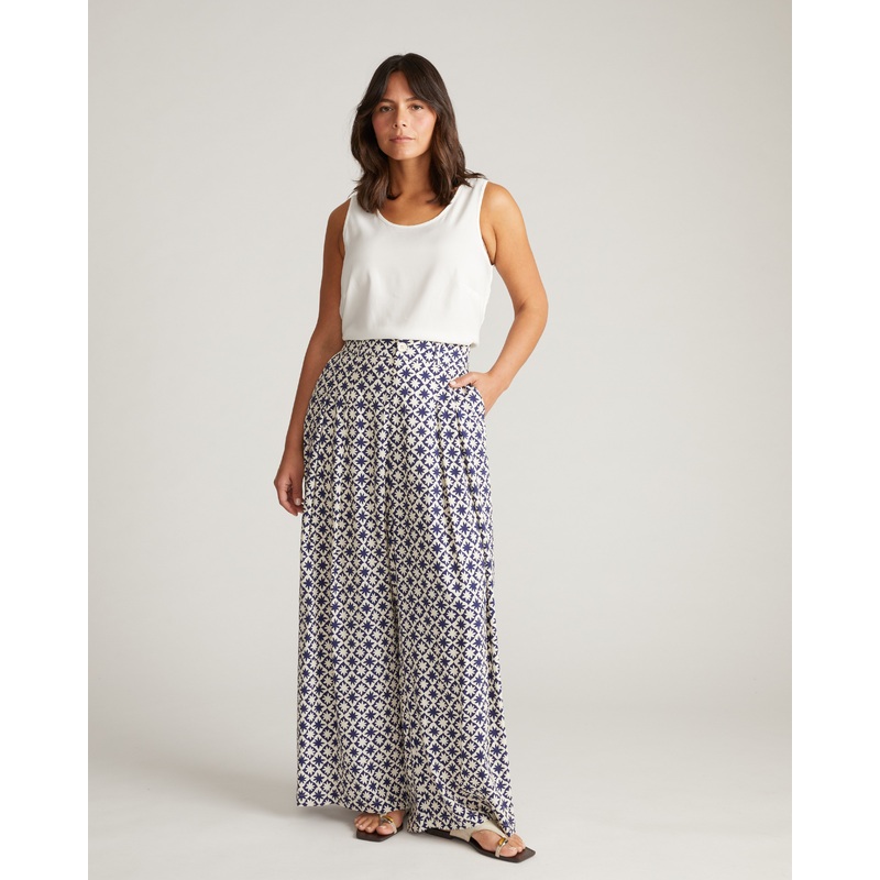 Cooling Cupro Wide Leg Pant – Navy Hacienda Print 4XS_00-0 Navy Hacienda Print