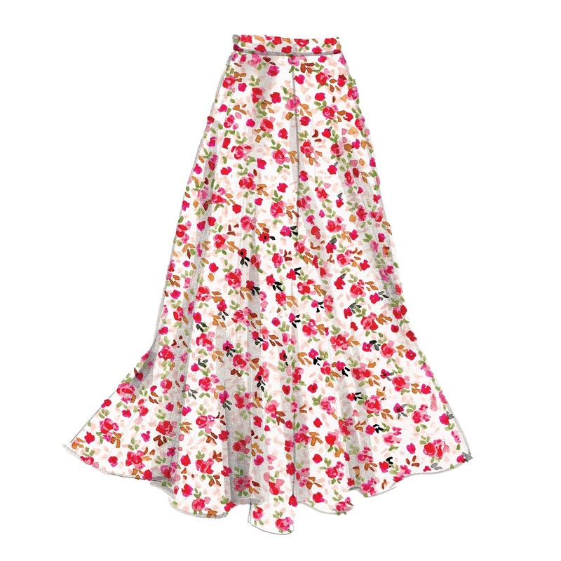 1940s Rose Circle Skirt Red Pink X Small