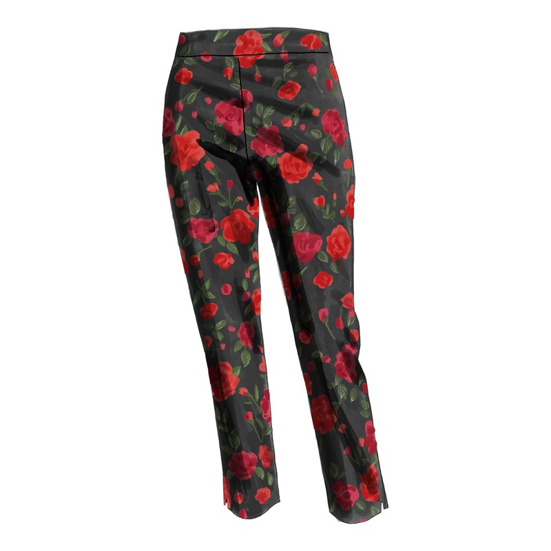 Floral Cigarette Pant Black Red 0