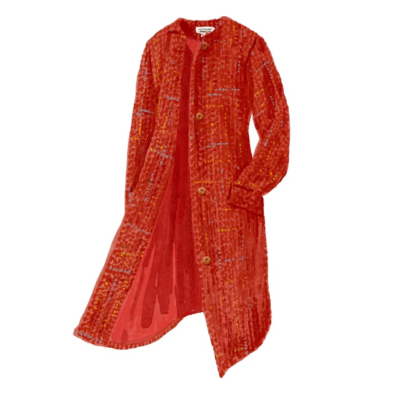 Crew Neck Car Coat Red Melange X Small