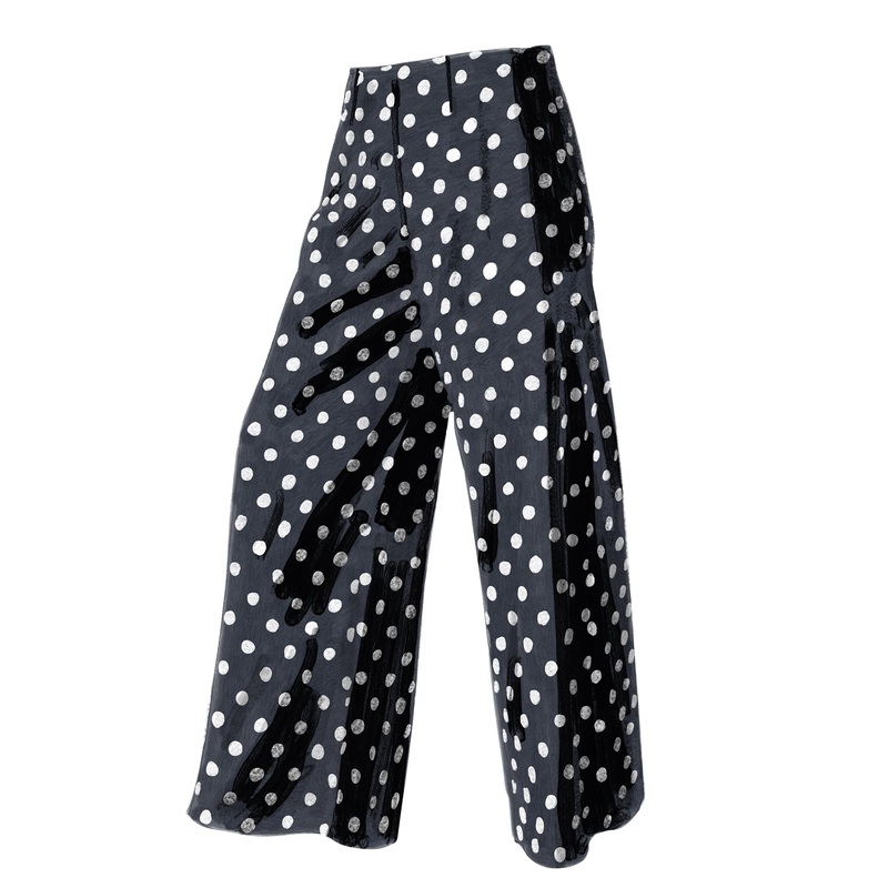 Crpe Palazzo Pants Black White Dot 0