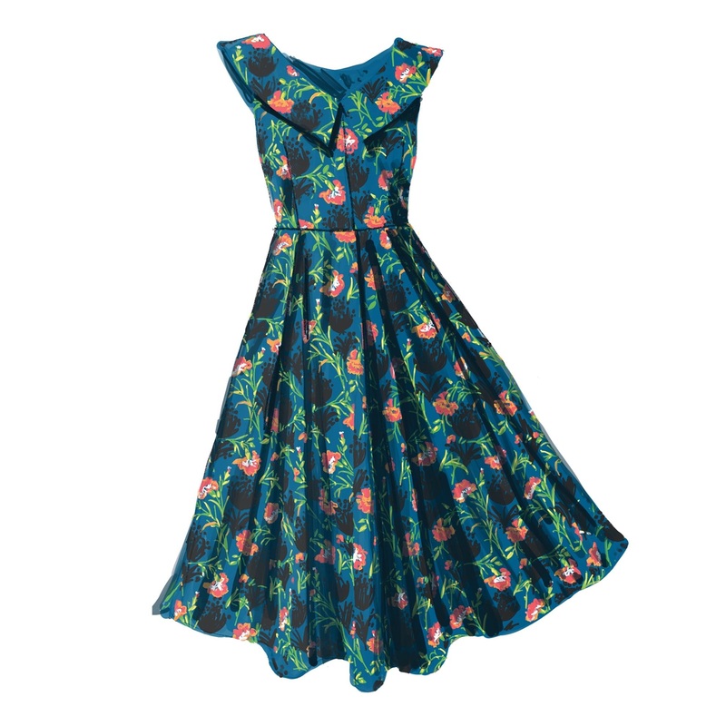 1959 Party Dress Blue Floral 2