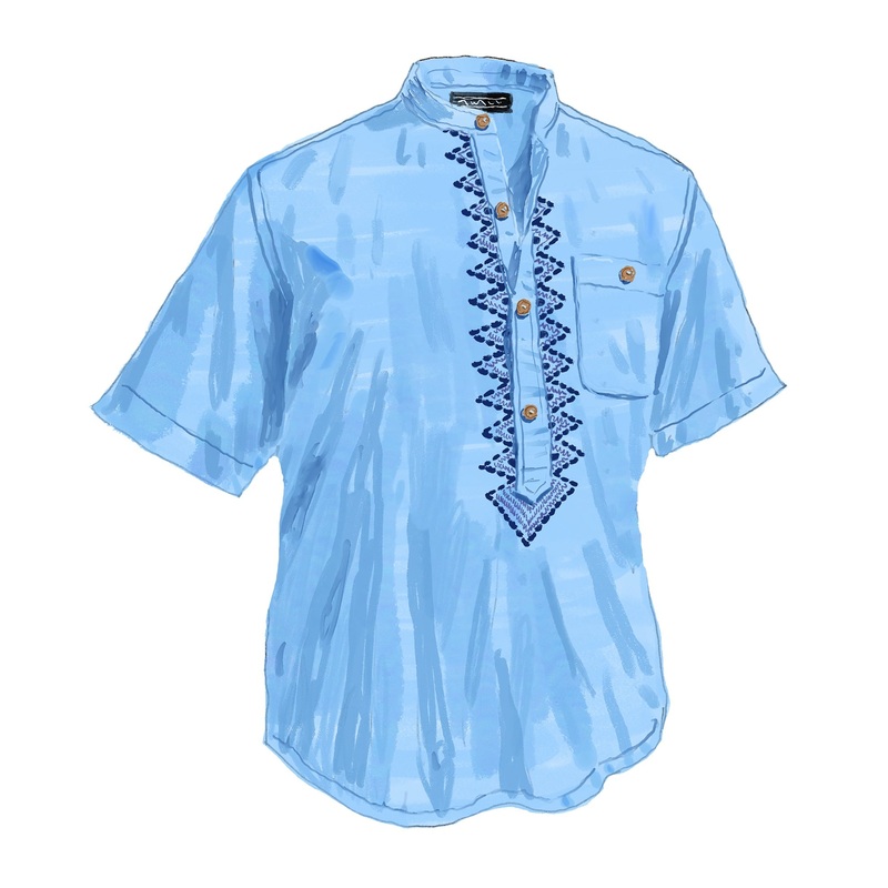 Ancient Roads Embroidered Shirt Light Blue Small
