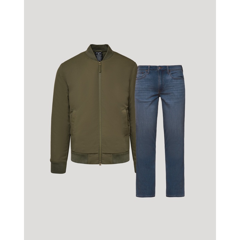Army Green Bomber Jacket & Comfort Stretch Jeans 2-Pack S 32 30L