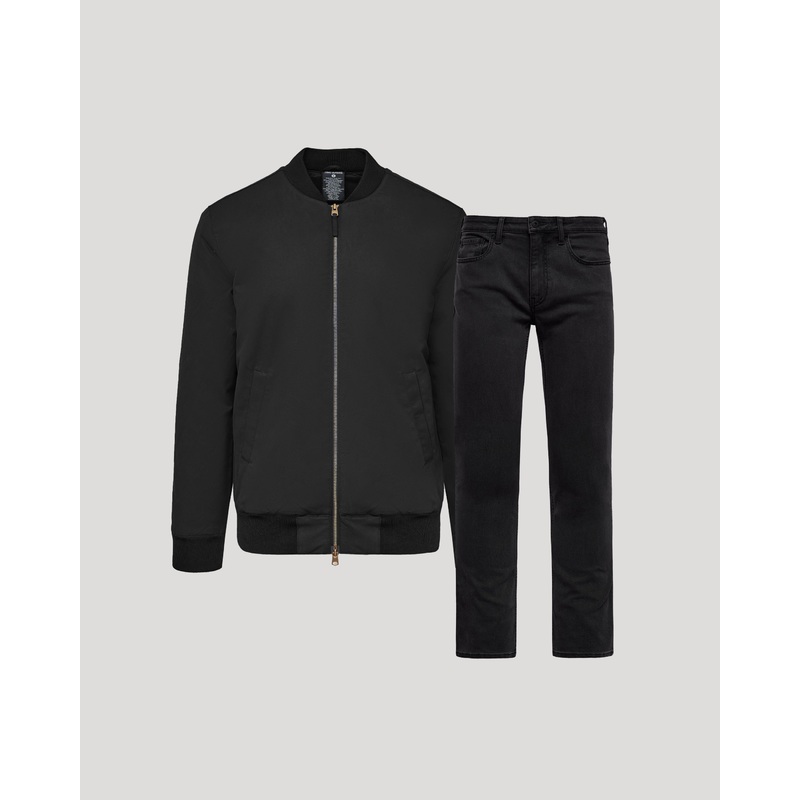 Black Bomber Jacket & Comfort Stretch Jeans 2-Pack S 32 30L