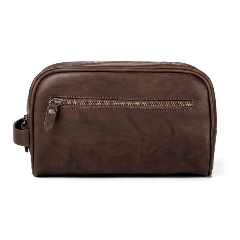 Benjamin Leather Toiletry Wash Bag Hickory