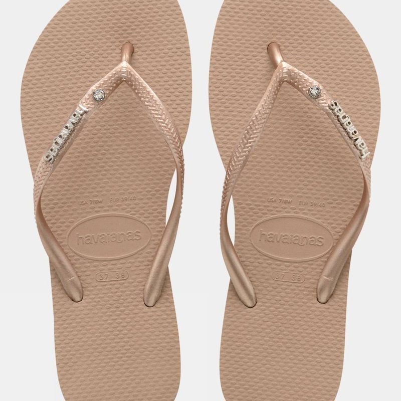 Havaianas Womens Slim Metal Logo Crystal Flip Flops