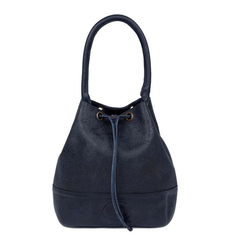 Tooled Leather Bucket Bag Midnight Blue