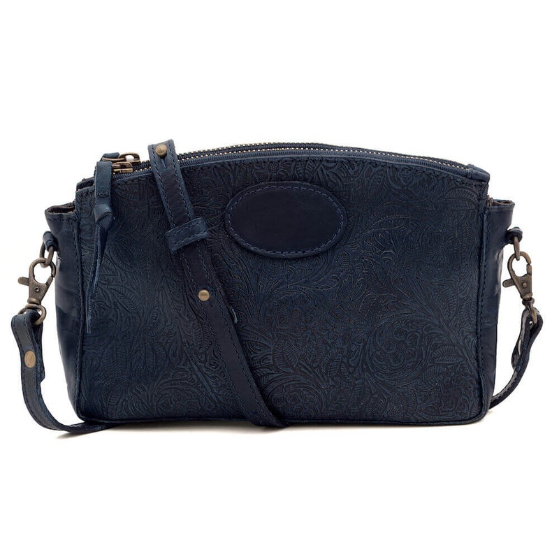 Tooled Leather Crossbody Bag Midnight Blue
