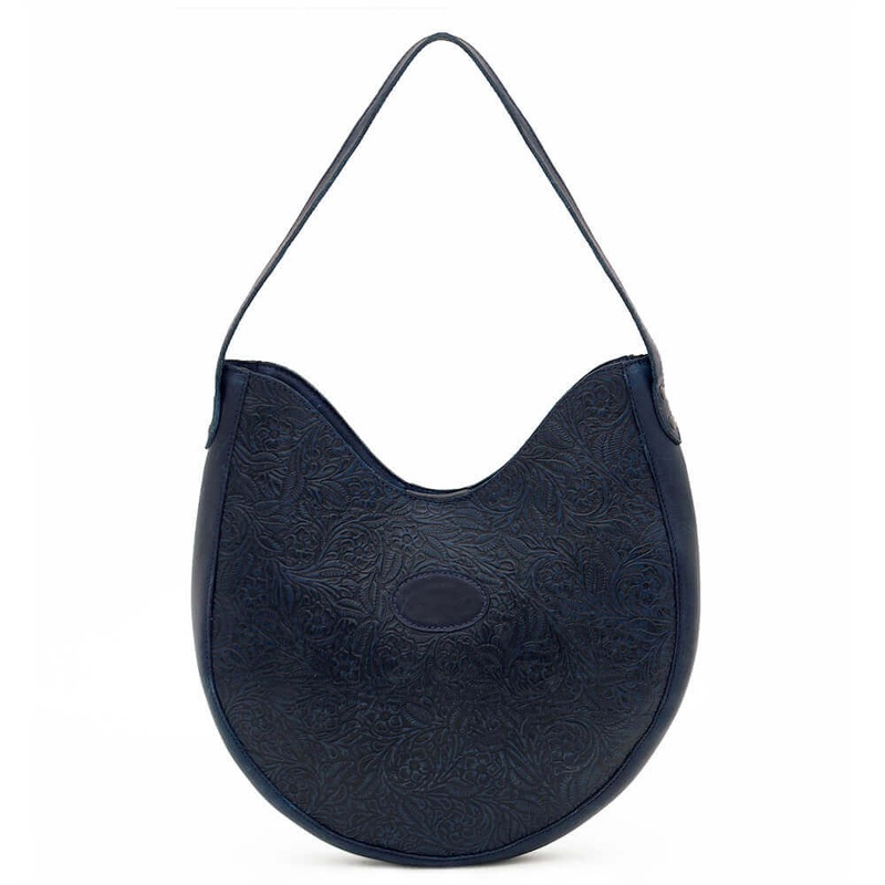 Tooled Leather Hobo Bag Midnight Blue