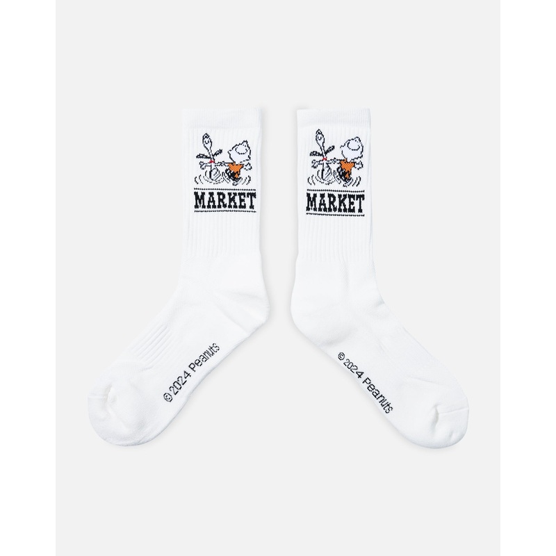 Market Peanuts Snoopy Charlie Dance Socks Ecru ONE