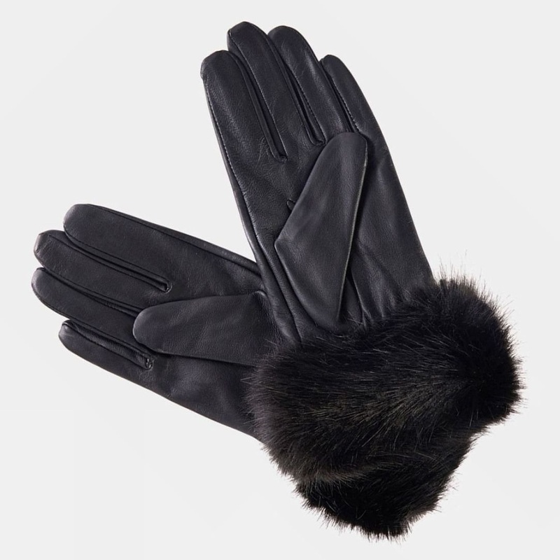 Barbour Womens Faux Fur Trimmed Leather Gloves