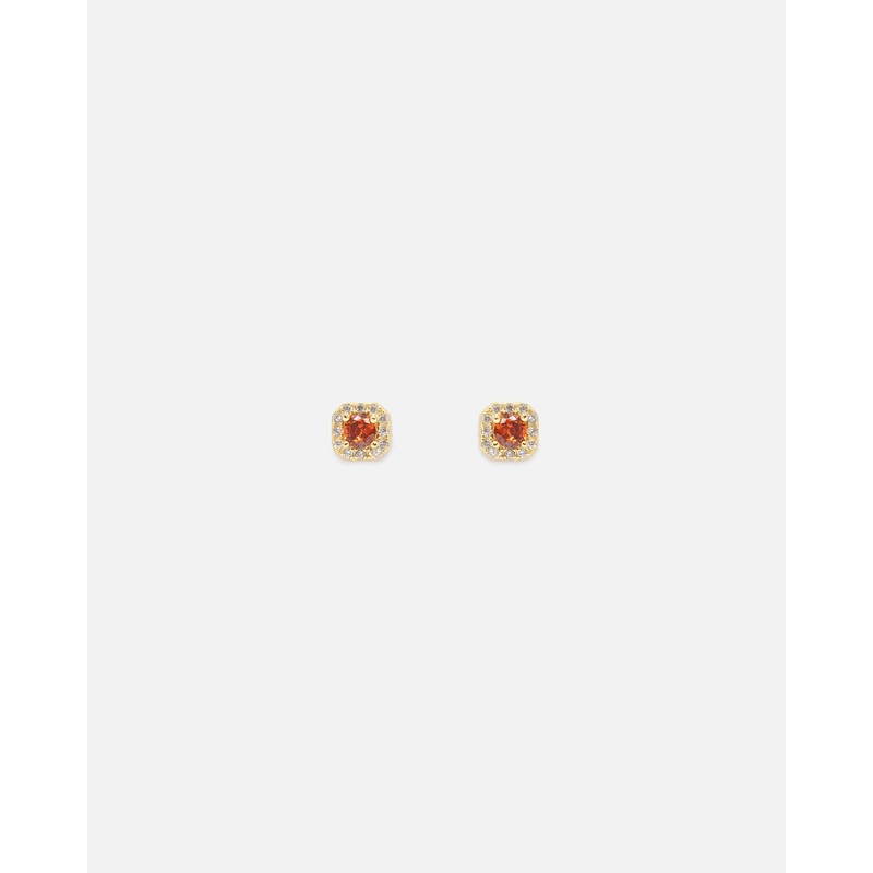 Saint Morta Mini Round Cut Halo Earrings Gold/Garnet ONE