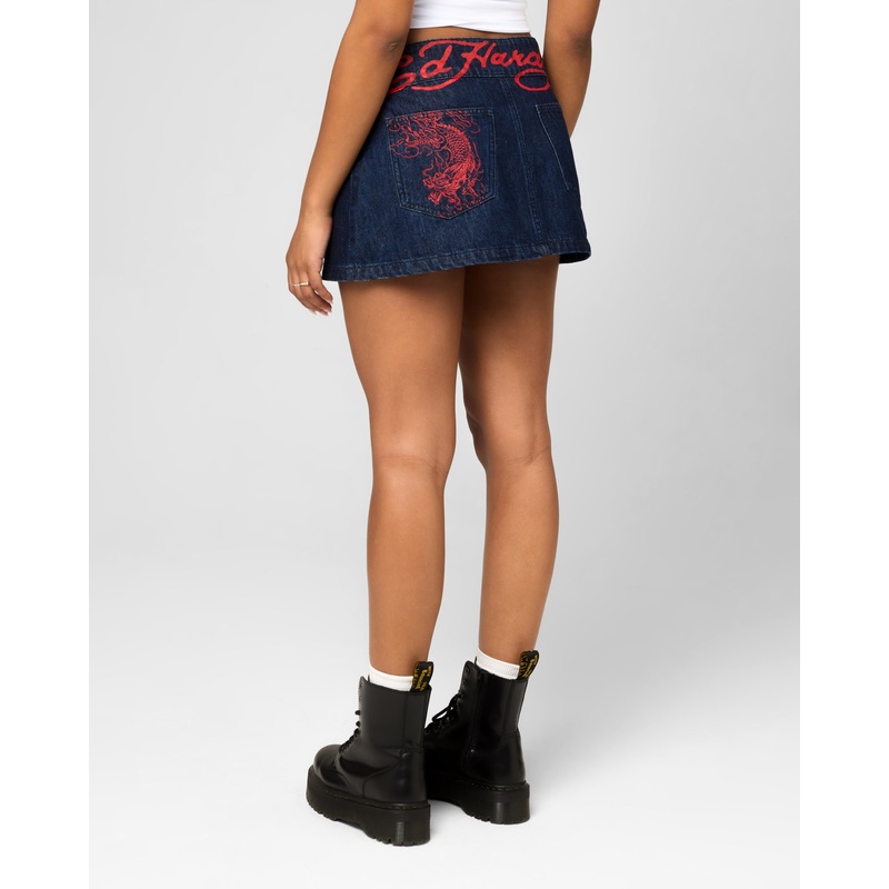 Ed Hardy Women’s Denim Mini Skirt Raw Indigo XS