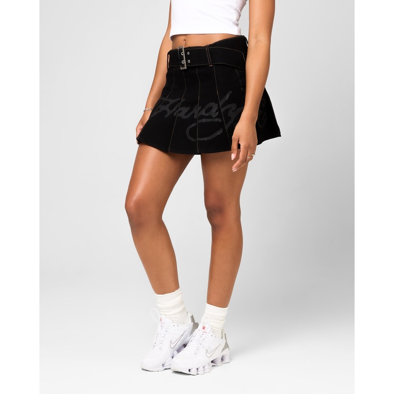 Ed Hardy Women’s Pleated Denim Mini Skirt Washed Black XS