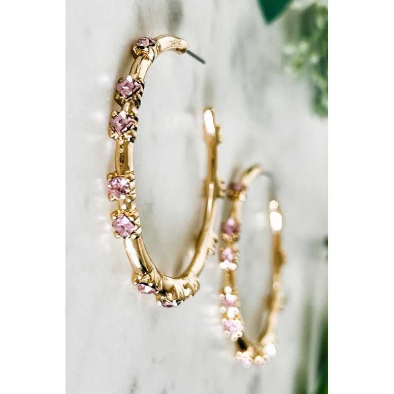Crystal Hoop Earrings Pink