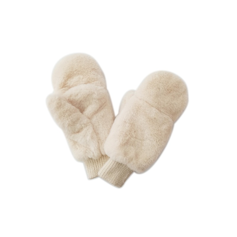 Faux Fur Pop-Top Mitten Ivory