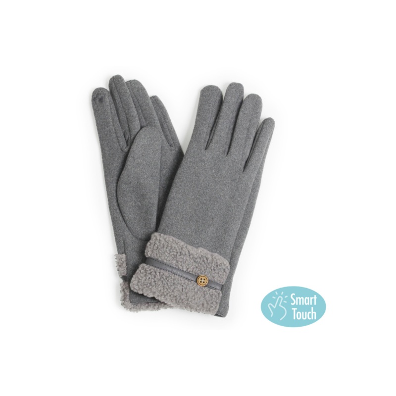 Teddy Fur Cuff Gloves Black