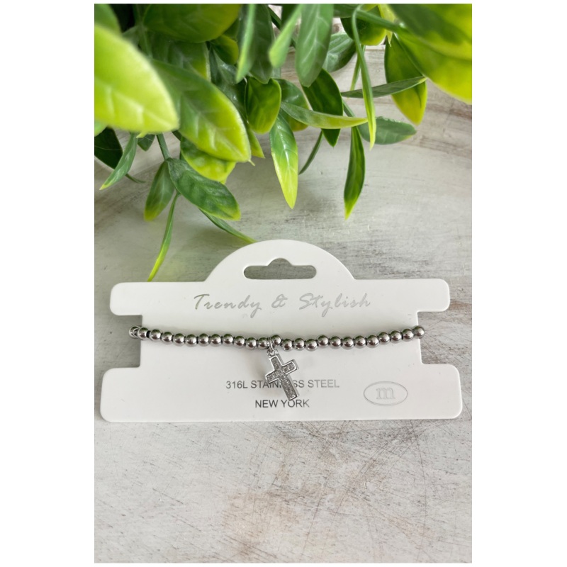 Cross Charm Stretch Bracelet Gold