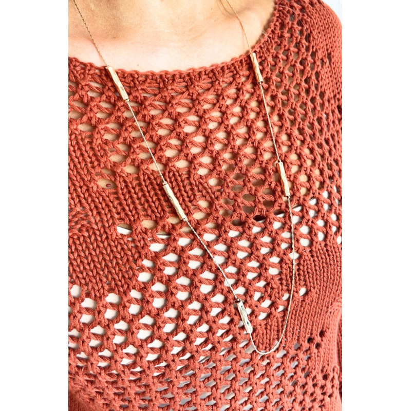 Long Necklace with Metal Tube Detail Gold